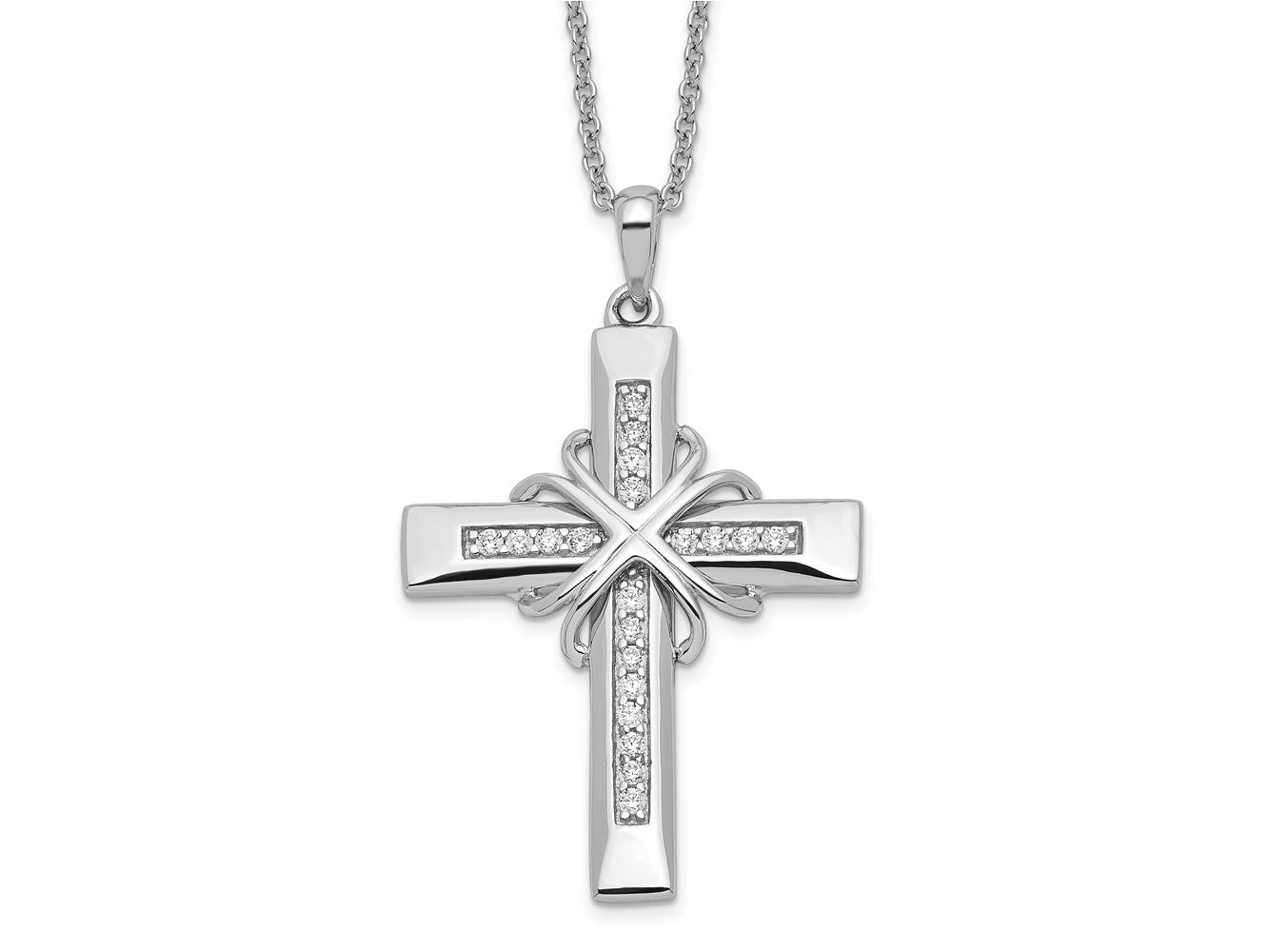 Sentimental Expressions 925 Sterling Silver  CZ Steadfast Love 18in Cross Necklace 18 Inches x 24 mm