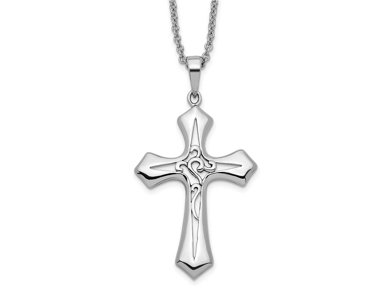 Sentimental Expressions 925 Sterling Silver  Antiqued Abide In Him 18in Cross Necklace 18 Inches x 19 mm