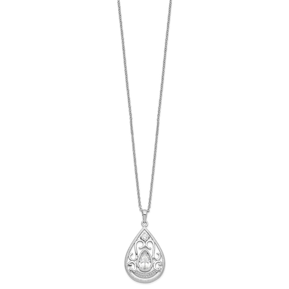 Sentimental Expressions 925 Sterling Silver Fancy  CZ In Loving Memory Necklace 18 Inches x 19 mm