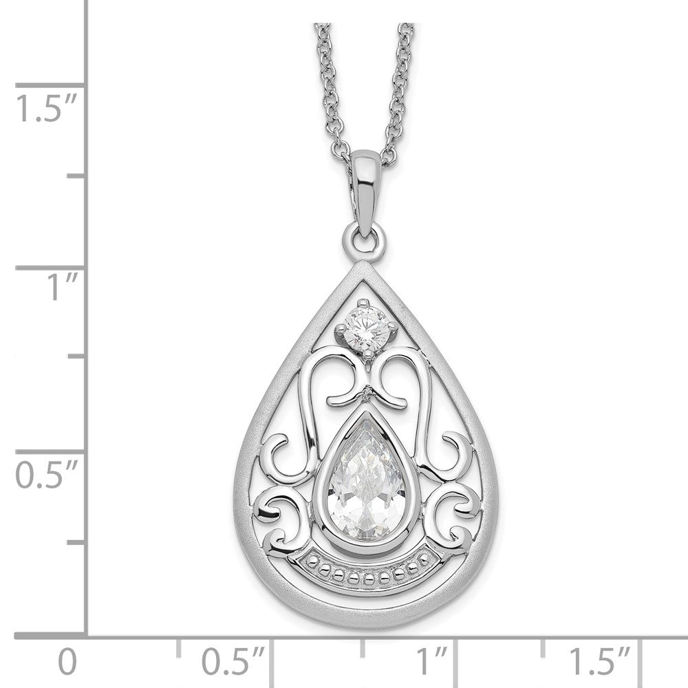 Sentimental Expressions 925 Sterling Silver Fancy  CZ In Loving Memory Necklace 18 Inches x 19 mm
