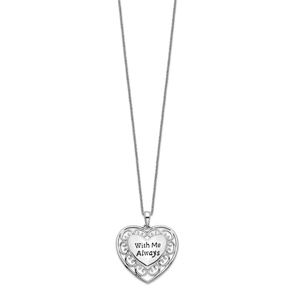 Sentimental Expressions 925 Sterling Silver d Antiqued With Me Always Heart Necklace 18 Inches x 25 mm