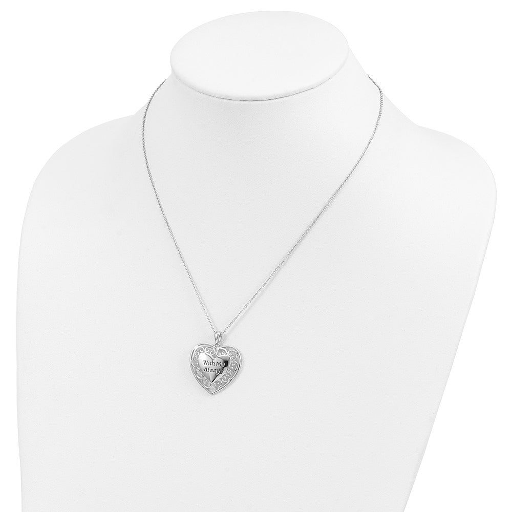 Sentimental Expressions 925 Sterling Silver d Antiqued With Me Always Heart Necklace 18 Inches x 25 mm