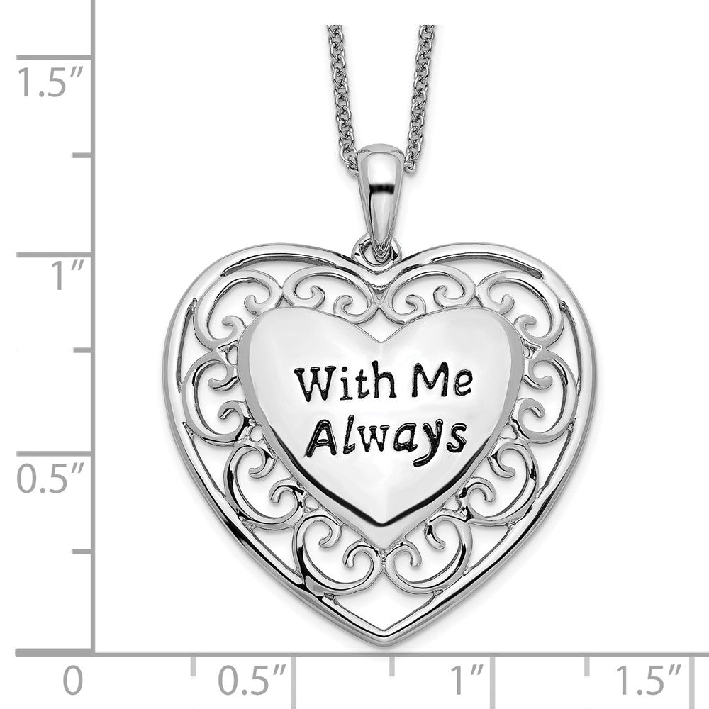 Sentimental Expressions 925 Sterling Silver d Antiqued With Me Always Heart Necklace 18 Inches x 25 mm