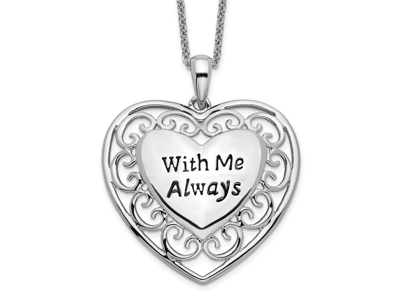 Sentimental Expressions 925 Sterling Silver d Antiqued With Me Always Heart Necklace 18 Inches x 25 mm