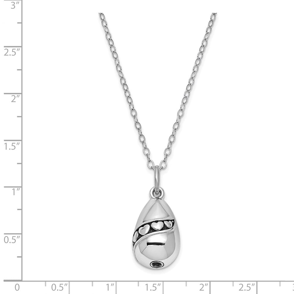 Sentimental Expressions 925 Sterling Silver Rhodium Antiqued Tear Of Love Ash Holder Necklace 18 Inches x 13 mm