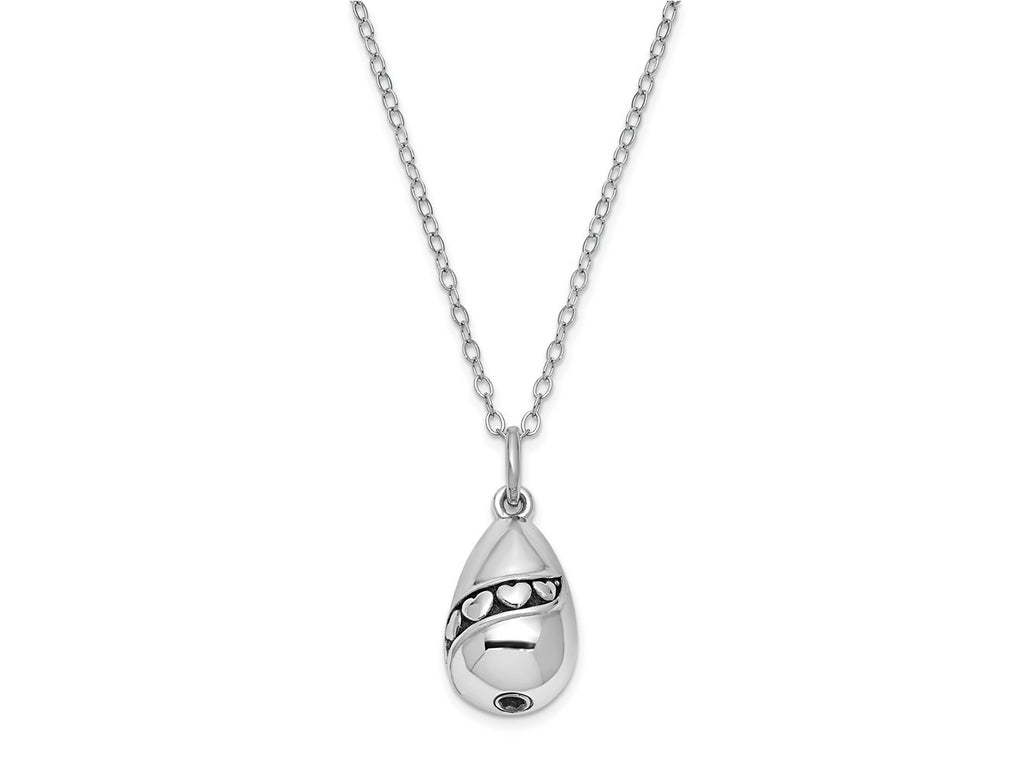 Sentimental Expressions 925 Sterling Silver Rhodium Antiqued Tear Of Love Ash Holder Necklace 18 Inches x 13 mm
