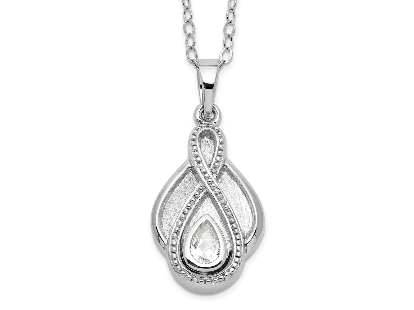 Sentimental Expressions 925 Sterling Silver  CZ Tear Of Strength Ash Holder 18in Necklace 15 mm