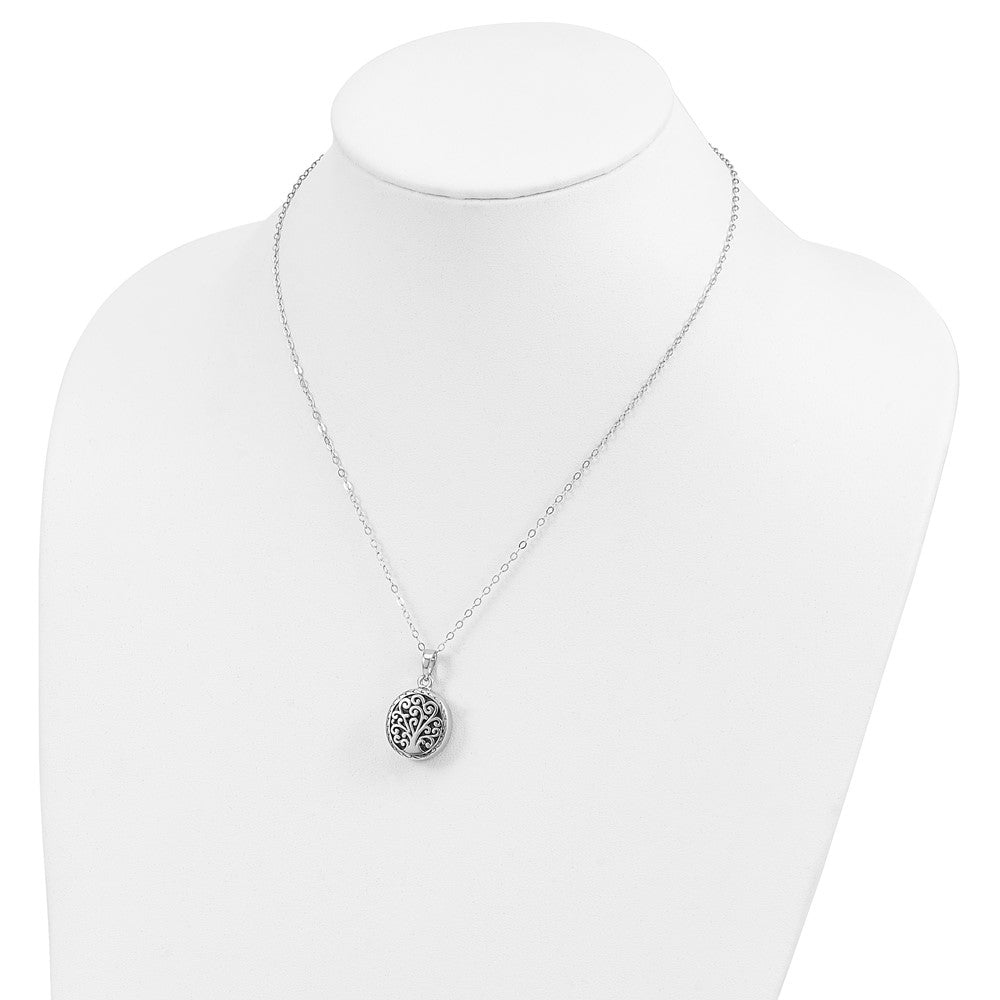 Sentimental Expressions 925 Sterling Silver Rhodium Antiqued Tree of Life Ash Holder 18in Necklace 17 mm