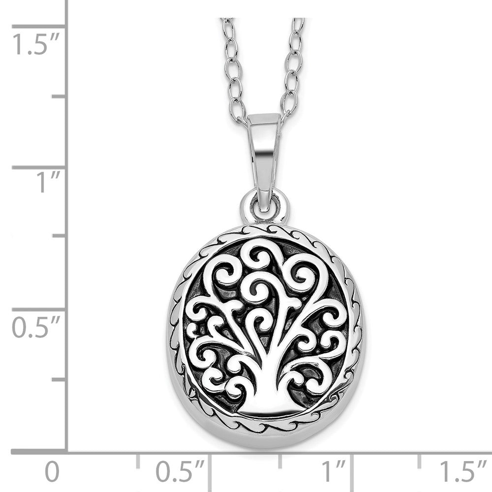 Sentimental Expressions 925 Sterling Silver Rhodium Antiqued Tree of Life Ash Holder 18in Necklace 17 mm