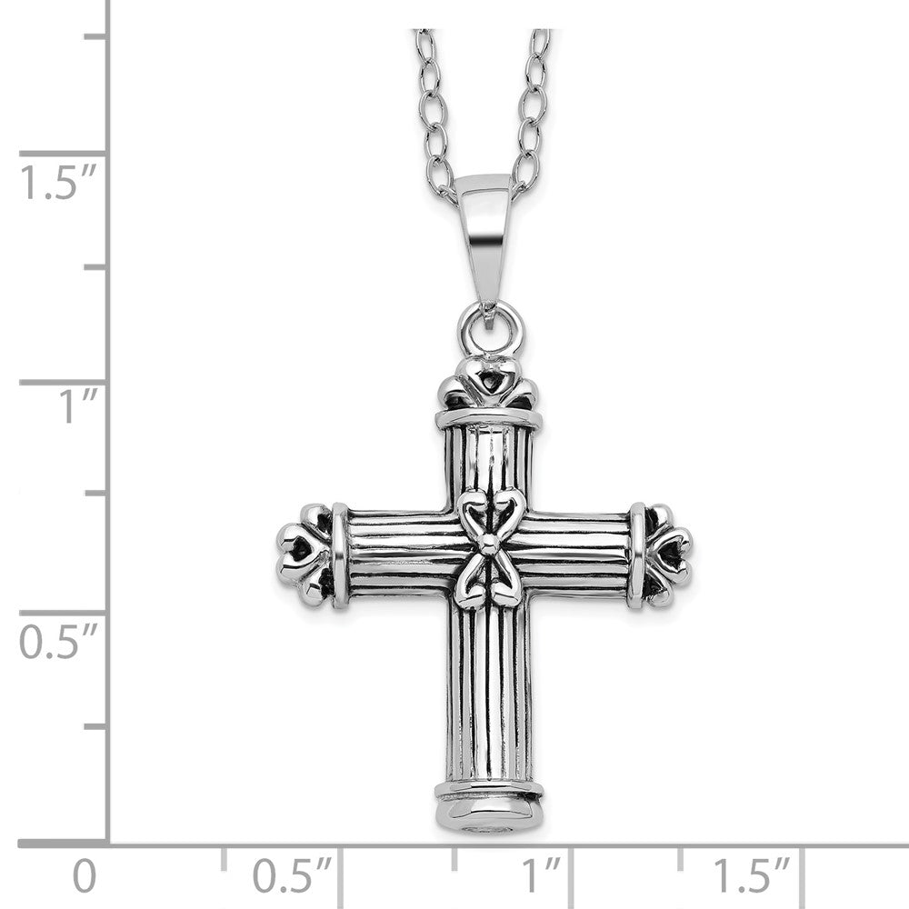 Sentimental Expressions 925 Sterling Silver Rhodium Plated Antiqued Cross Ash Holder 18in Necklace 23 mm