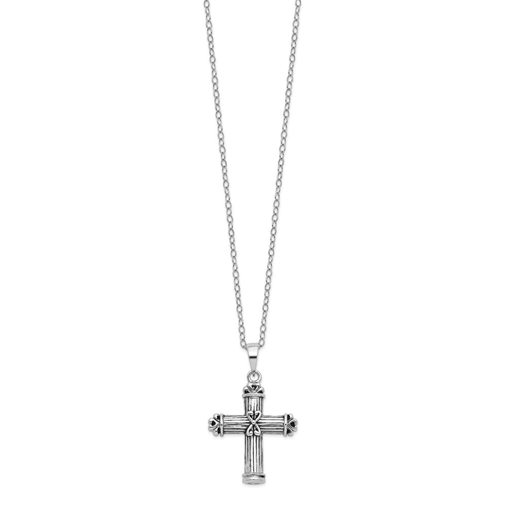 Sentimental Expressions 925 Sterling Silver Rhodium Plated Antiqued Cross Ash Holder 18in Necklace 23 mm