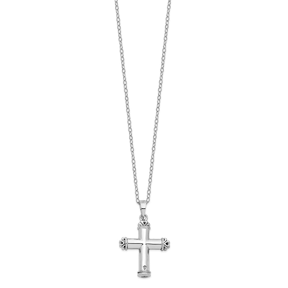 Sentimental Expressions 925 Sterling Silver Rhodium Plated Antiqued Cross Ash Holder 18in Necklace 23 mm