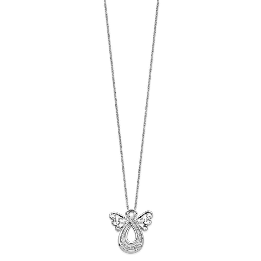 Sentimental Expressions 925 Sterling Silver  CZ Angel Of Comfort Necklace 18 Inches x 22 mm