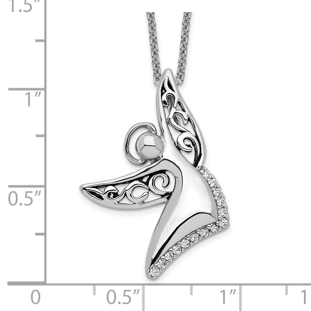 Sentimental Expressions 925 Sterling Silver Cable CZ Antiqued Angel Of Joy Necklace 18 Inches x 20 mm