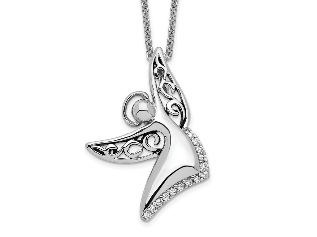 Sentimental Expressions 925 Sterling Silver Cable CZ Antiqued Angel Of Joy Necklace 18 Inches x 20 mm