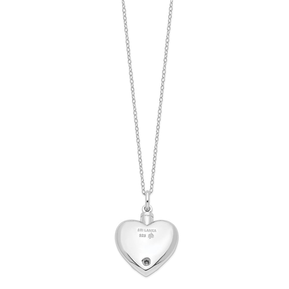 Sentimental Expressions 925 Sterling Silver Rhodium Antiqued Grieving Heart Ash Holder 18in. Necklace 18 Inches x 28 mm