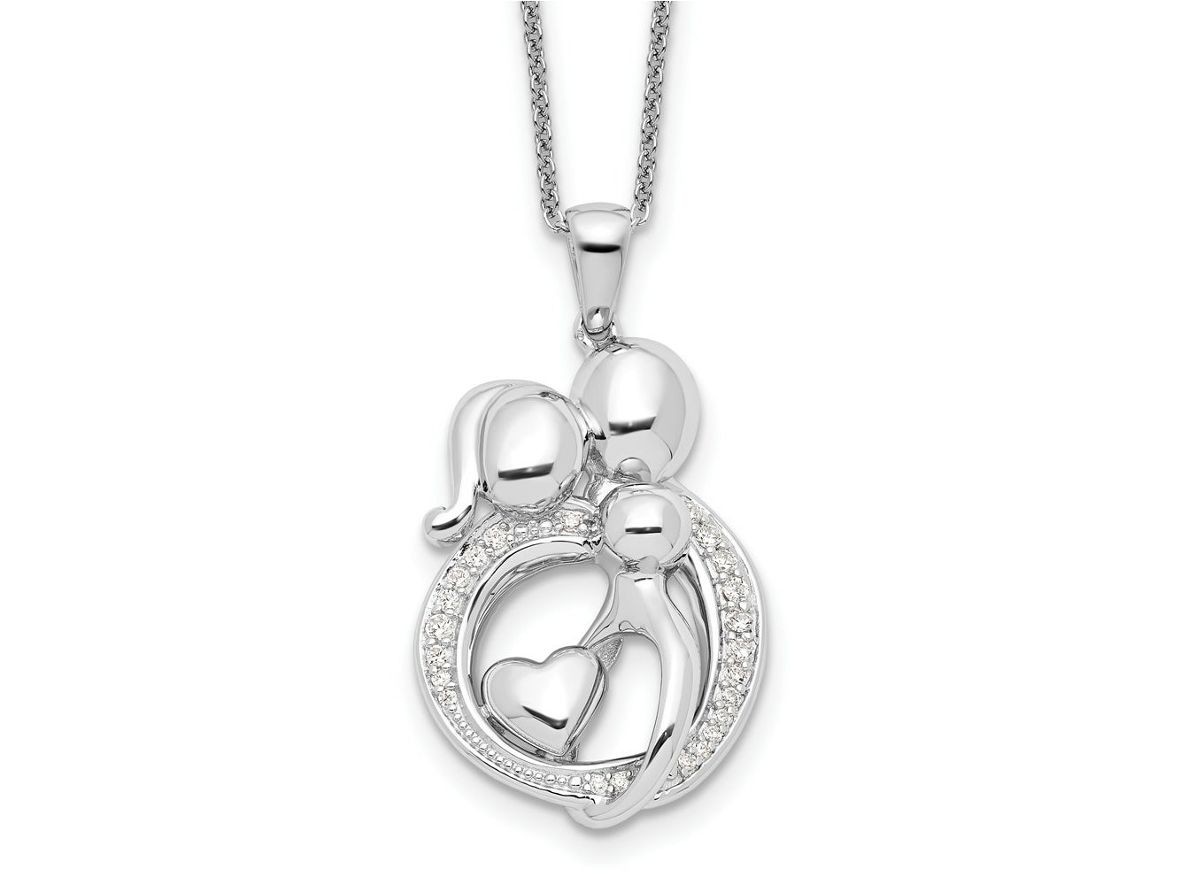 Sentimental Expressions 925 Sterling Silver  CZ Family of 3 Gathering Necklace 18 Inches x 20 mm