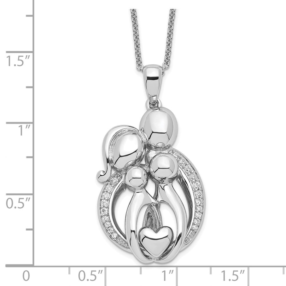 Sentimental Expressions 925 Sterling Silver  CZ Family of 4 Gathering 18in. Necklace 18 Inches x 20 mm