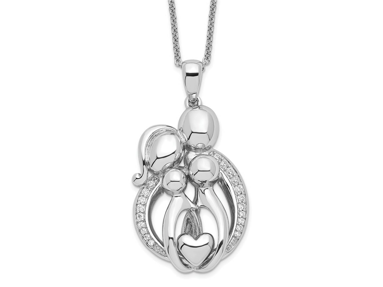 Sentimental Expressions 925 Sterling Silver  CZ Family of 4 Gathering 18in. Necklace 18 Inches x 20 mm