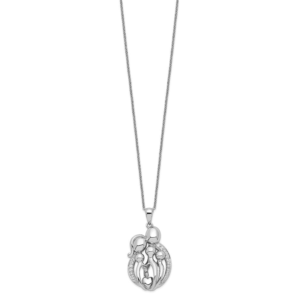 Sentimental Expressions 925 Sterling Silver  CZ Family of 5 Gathering Necklace 18 Inches x 20 mm
