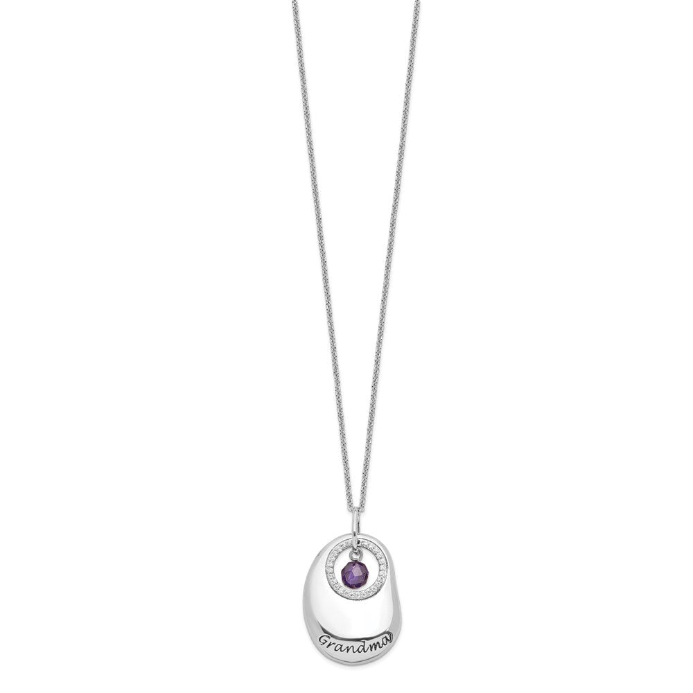 Sentimental Expressions 925 Sterling Silver  Antiqued CZ For You Grandma Necklace 18 Inches x 20 mm