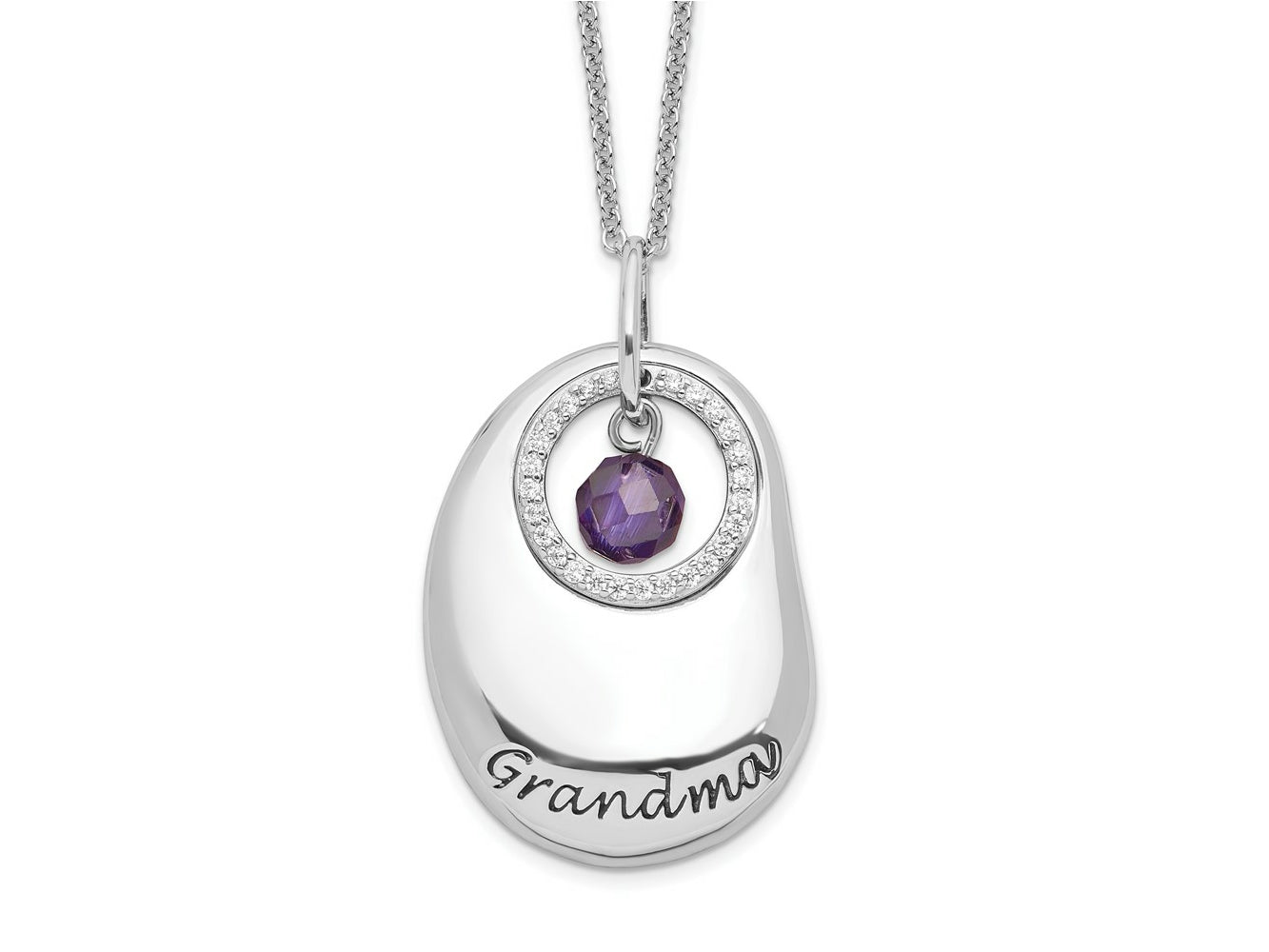 Sentimental Expressions 925 Sterling Silver  Antiqued CZ For You Grandma Necklace 18 Inches x 20 mm