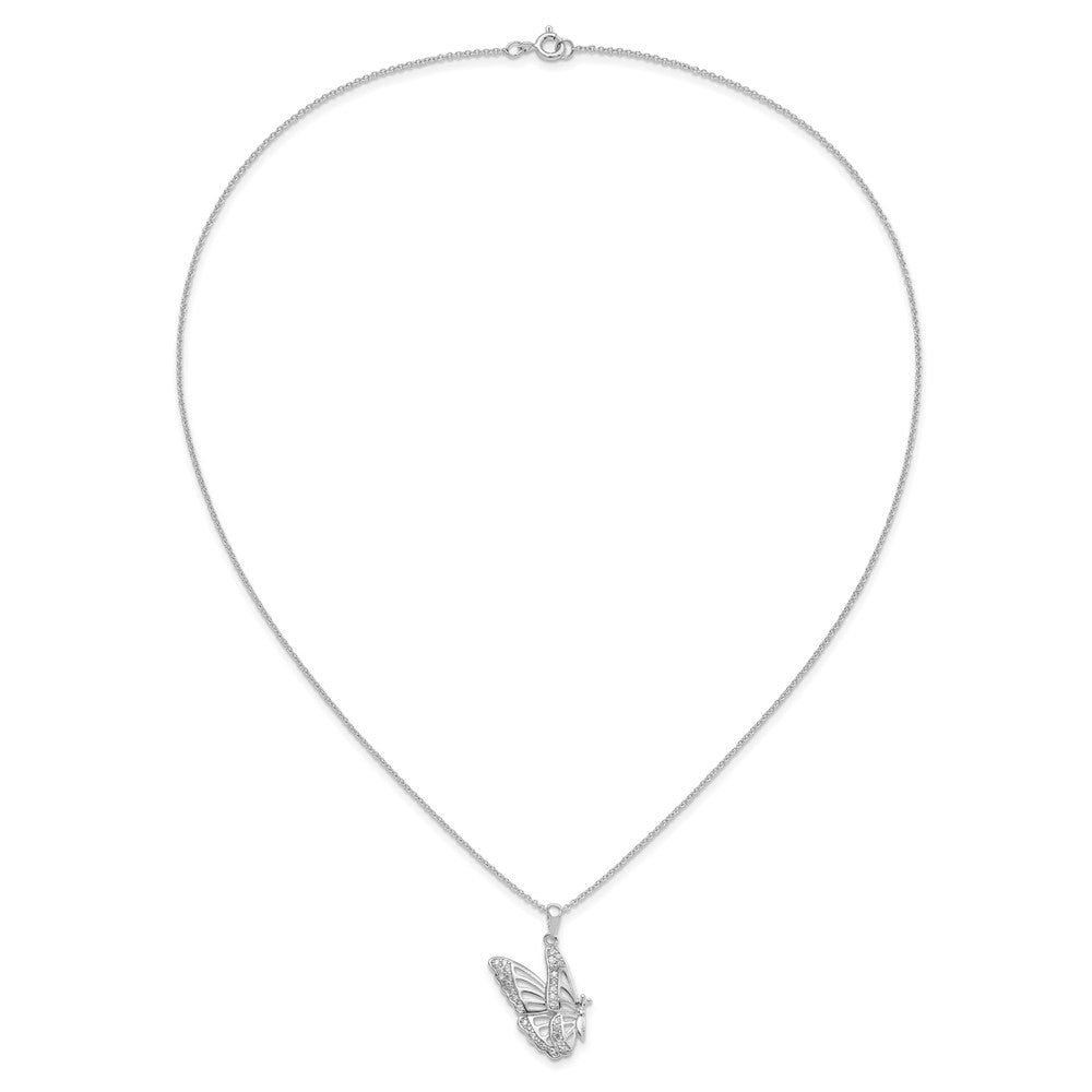 Sentimental Expressions 925 Sterling Silver  CZ Never Give Up Butterfly Necklace 18 Inches x 18 mm