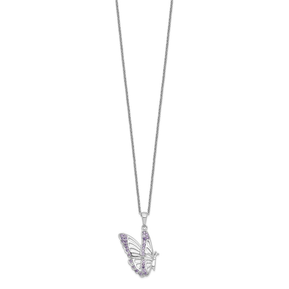Sentimental Expressions 925 Sterling Silver  CZ Never Give Up Butterfly Necklace 18 Inches x 18 mm