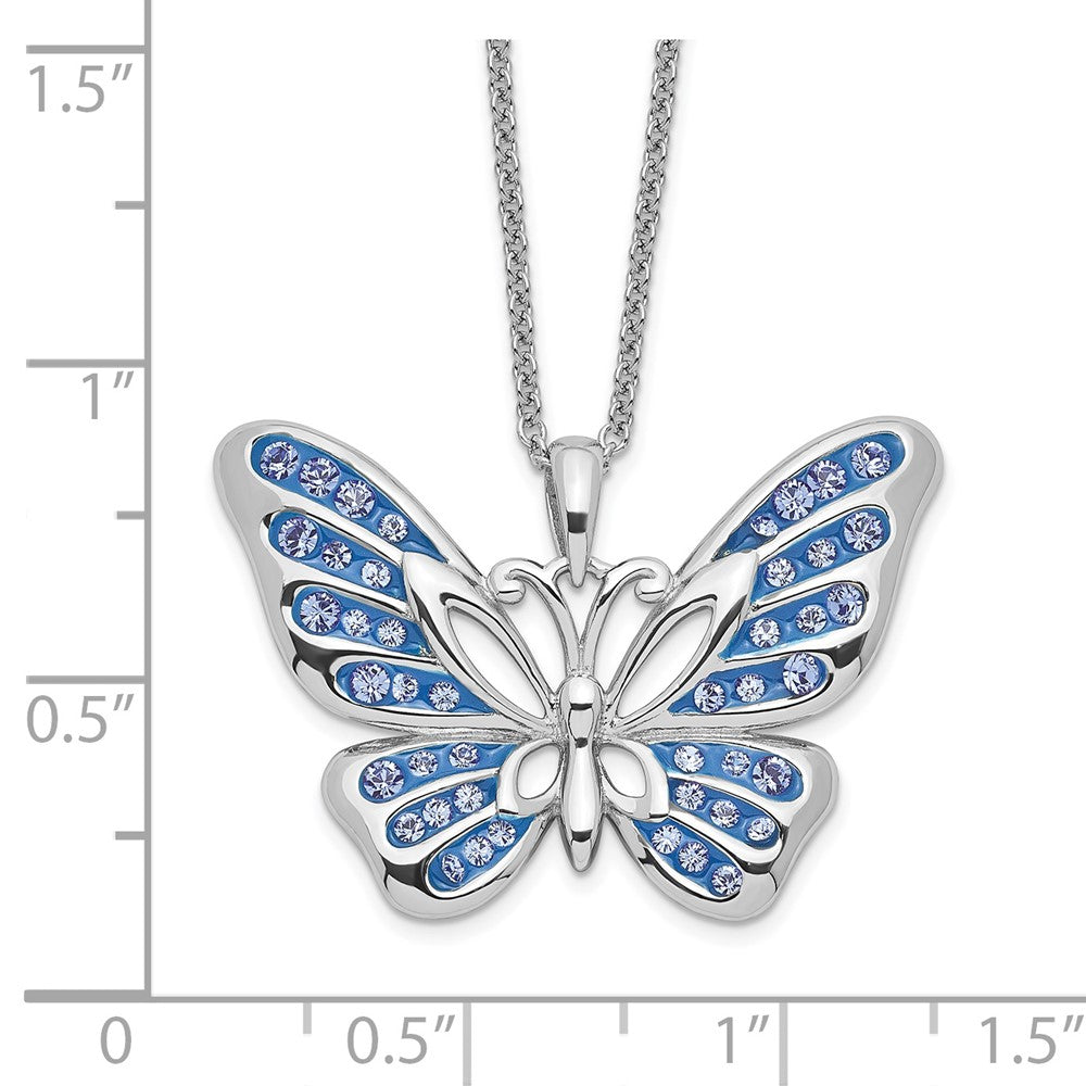 Sentimental Expressions 925 Sterling Silver  Crystal Never Give Up ButterflyNecklace 18 Inches x 27 mm