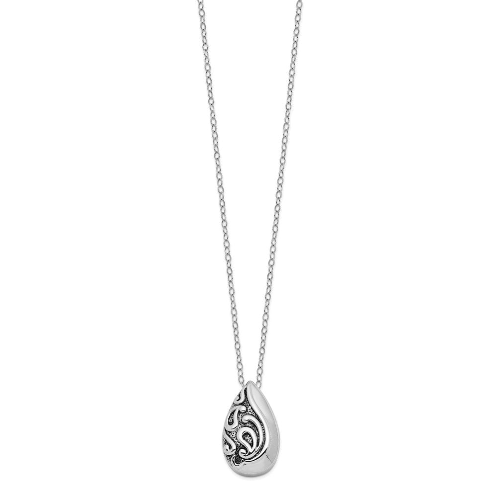 Sentimental Expressions 925 Sterling Silver Rhodium Plated Antiqued Teardrop Ash Holder Necklace 15 mm