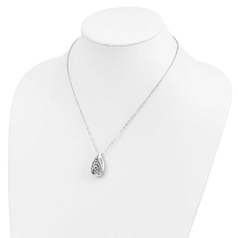 Sentimental Expressions 925 Sterling Silver Rhodium Plated Antiqued Teardrop Ash Holder Necklace 15 mm