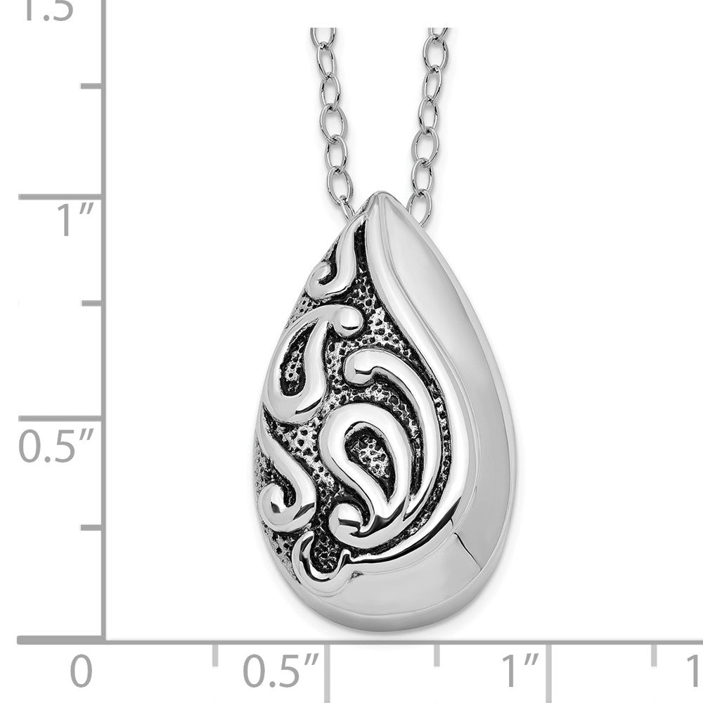 Sentimental Expressions 925 Sterling Silver Rhodium Plated Antiqued Teardrop Ash Holder Necklace 15 mm