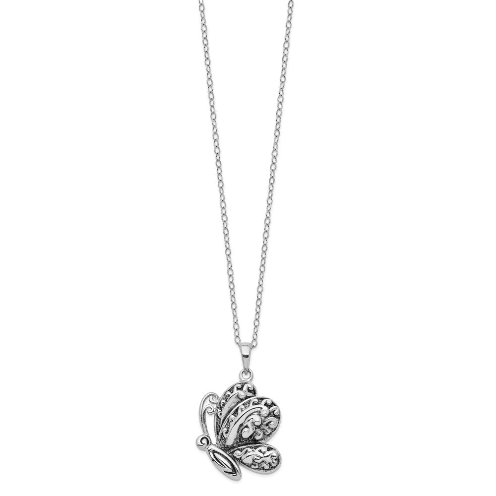 Sentimental Expressions 925 Sterling Silver Rhodium Plated Antiqued Butterfly Ash Holder Necklace 23 mm