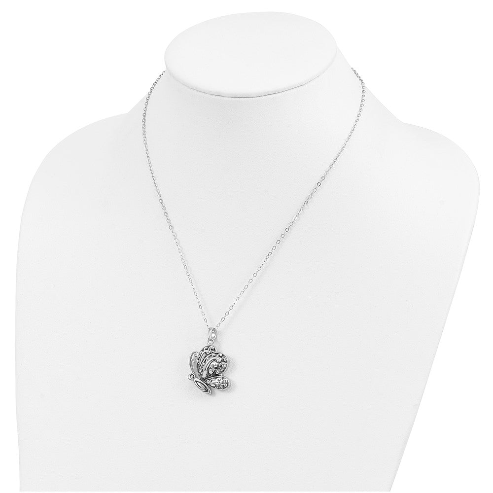 Sentimental Expressions 925 Sterling Silver Rhodium Plated Antiqued Butterfly Ash Holder Necklace 23 mm