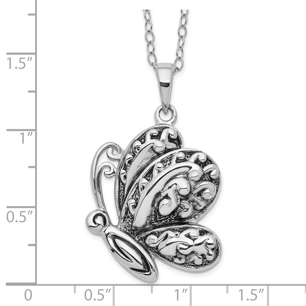 Sentimental Expressions 925 Sterling Silver Rhodium Plated Antiqued Butterfly Ash Holder Necklace 23 mm