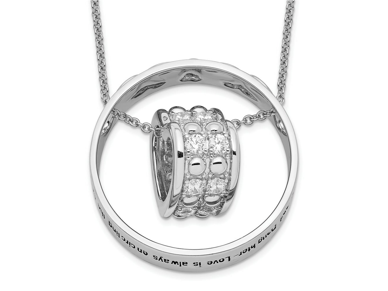 Sentimental Expressions 925 Sterling Silver Fancy CZ Antiqued Mother and Daughter Necklace 18 Inches x 25 mm