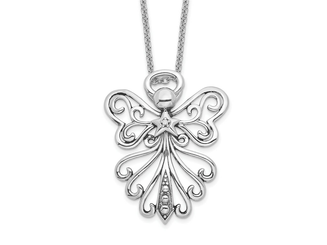 Sentimental Expressions 925 Sterling Silver Cable CZ Antiqued Angel, Heavenly Angel 18 Inch Necklace 18 Inches x 19 mm