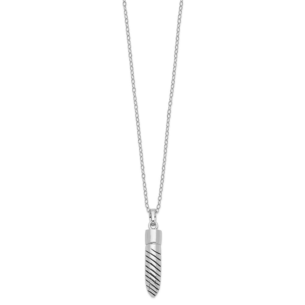 Sentimental Expressions 925 Sterling Silver Rhodium Antiqued Lined Bullet Ash Holder Necklace 18 Inches x 6 mm