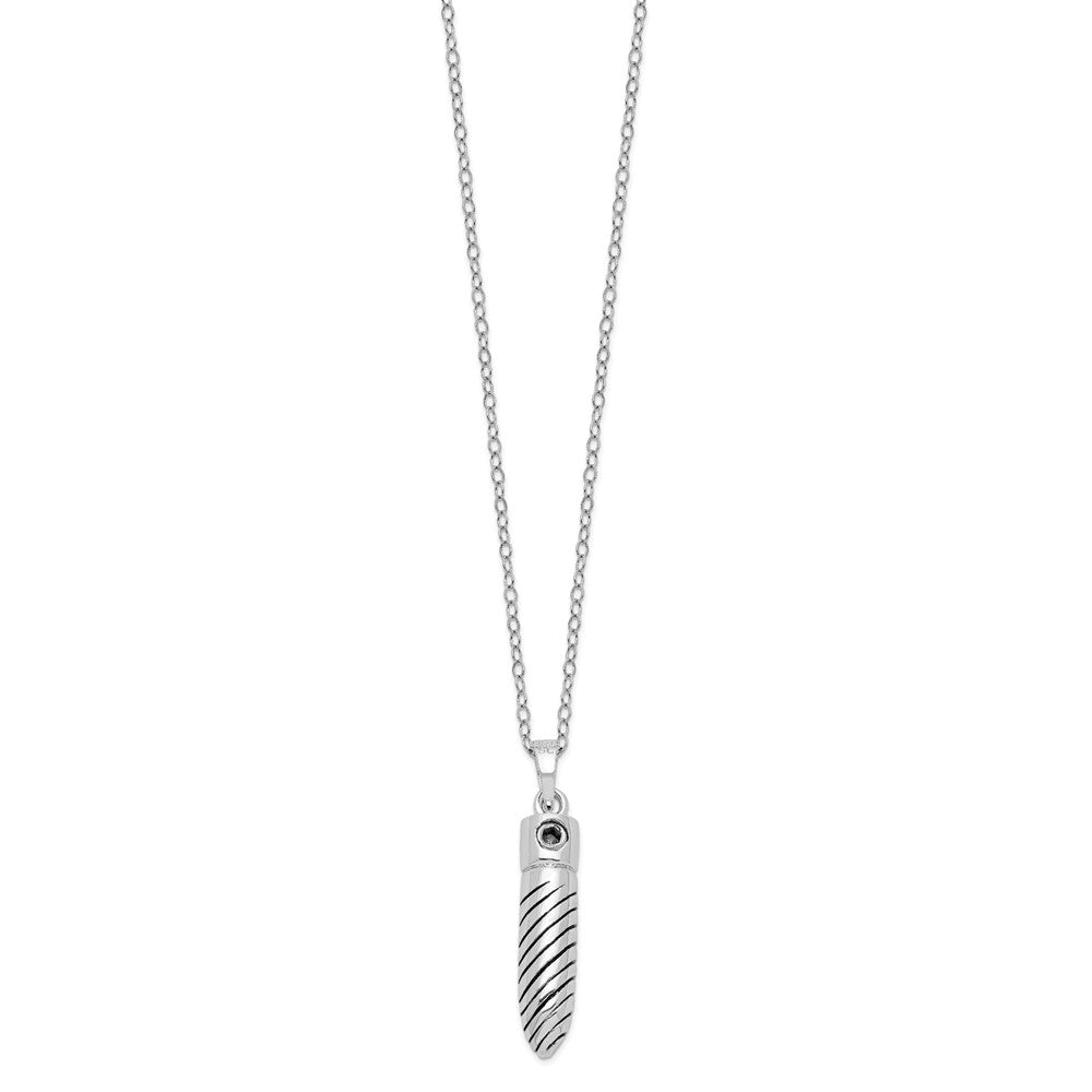 Sentimental Expressions 925 Sterling Silver Rhodium Antiqued Lined Bullet Ash Holder Necklace 18 Inches x 6 mm