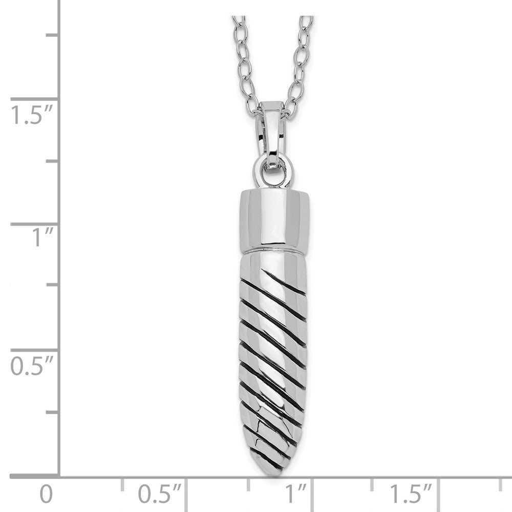 Sentimental Expressions 925 Sterling Silver Rhodium Antiqued Lined Bullet Ash Holder Necklace 18 Inches x 6 mm