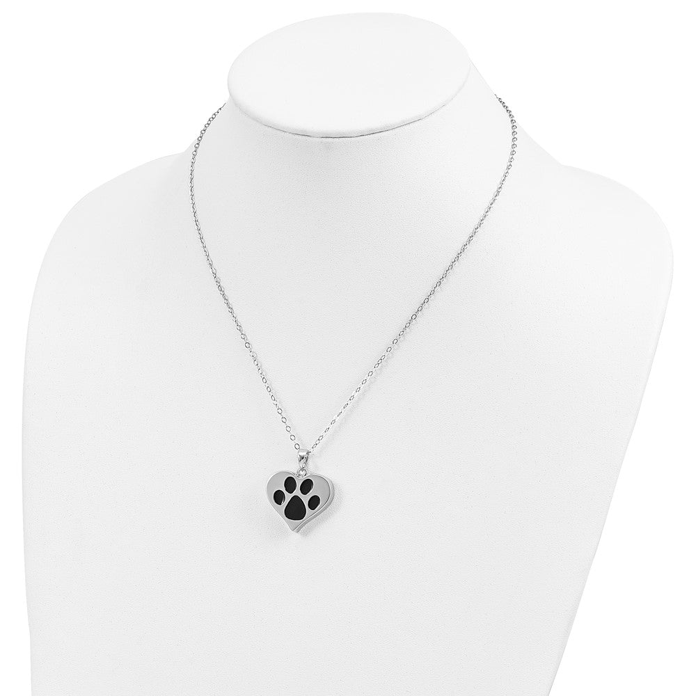 Sentimental Expressions 925 Sterling Silver Rhodium Antiqued Black Paw Heart Ash Holder Necklace 18 Inches x 25 mm