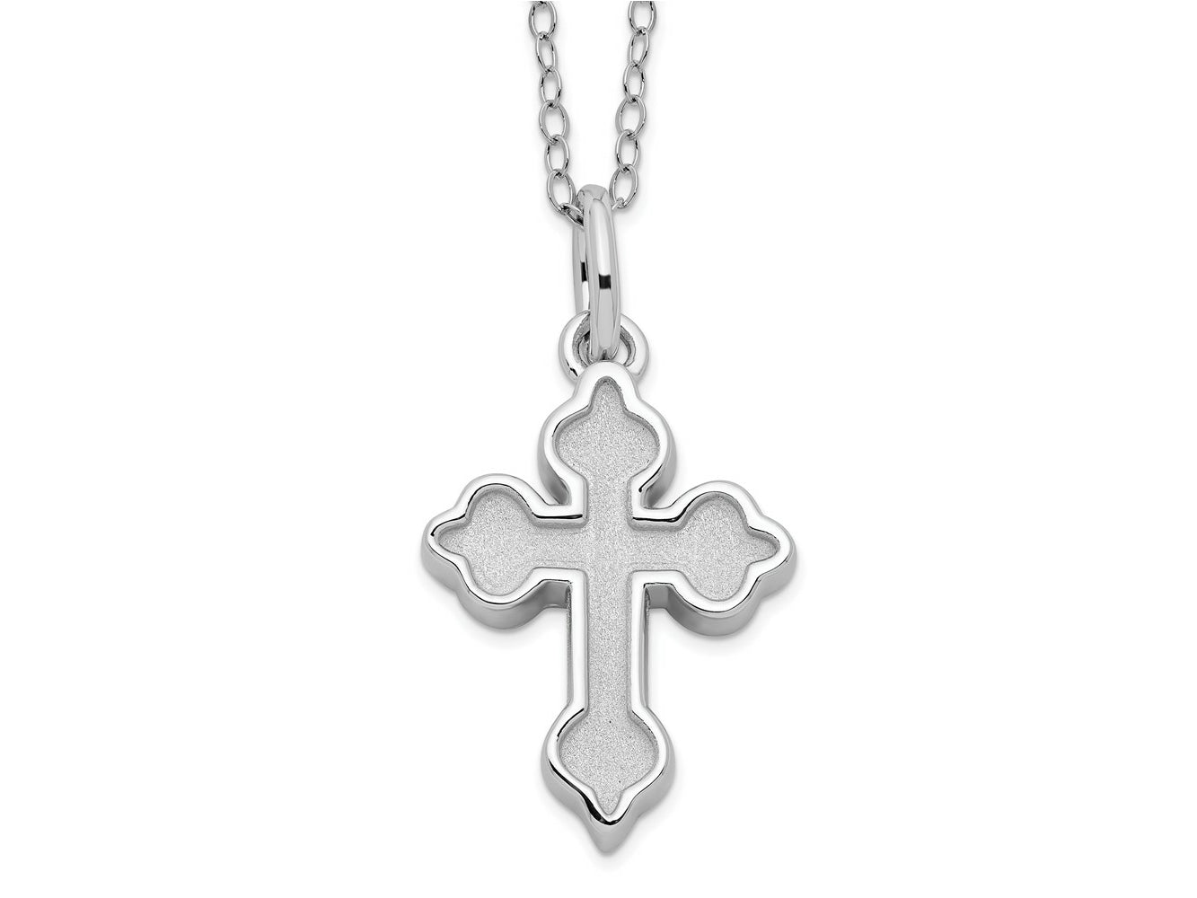 Sentimental Expressions 925 Sterling Silver Cable Rhodium Matted Cross Ash Holder 18in. Necklace 18 Inches x 19 mm