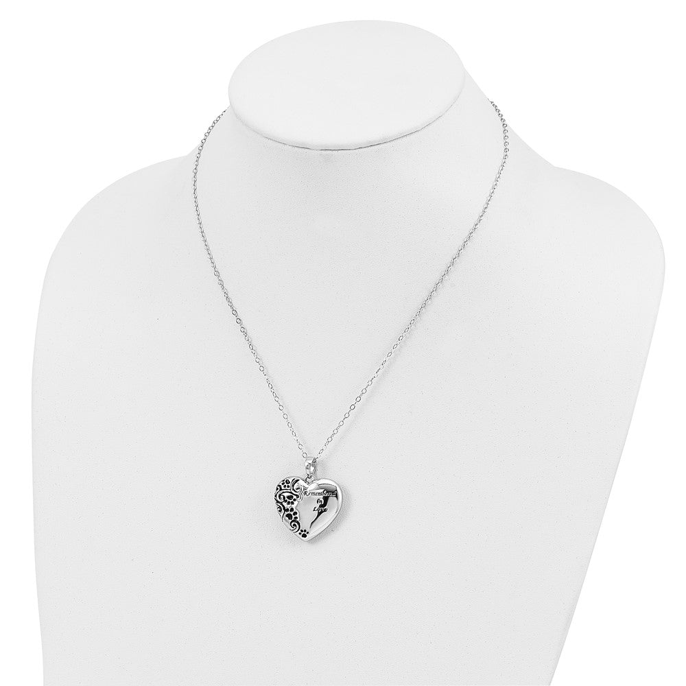 Sentimental Expressions 925 Sterling Silver Rhodium Antiqued Pet Ash Holder Necklace 18 Inches x 25 mm