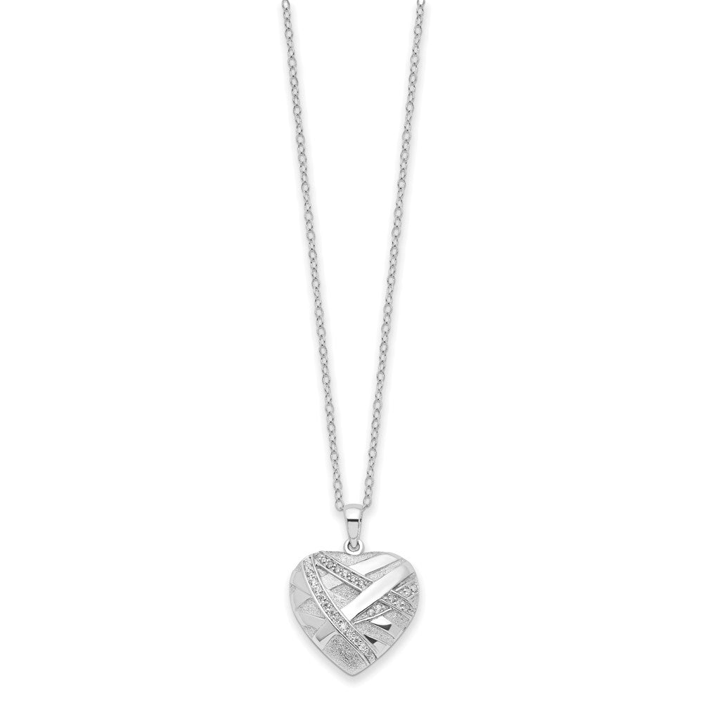 Sentimental Expressions 925 Sterling Silver CZ Bandaged Heart Ash Holder Necklace 18 Inches x 25 mm