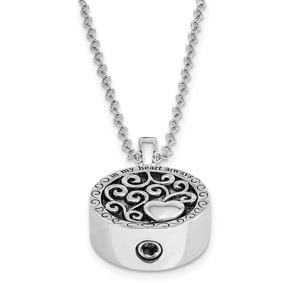 Sentimental Expressions 925 Sterling Silver Rhodium Antiqued In My Heart Ash Holder Necklace 18 Inches x 19 mm