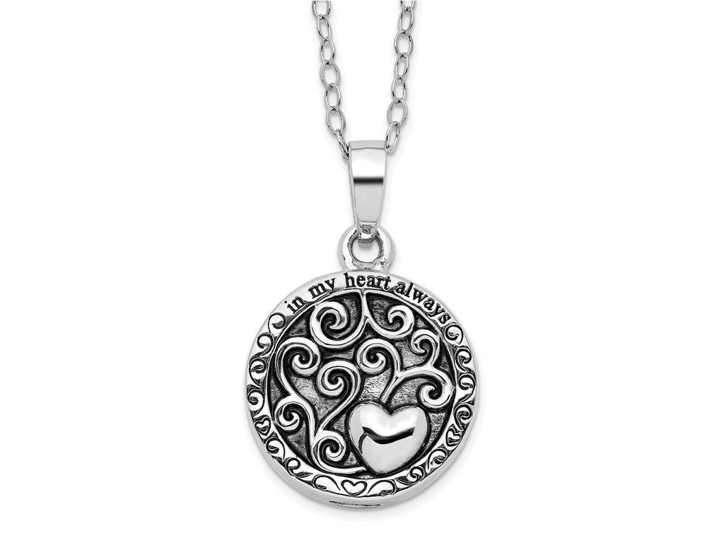 Sentimental Expressions 925 Sterling Silver Rhodium Antiqued In My Heart Ash Holder Necklace 18 Inches x 19 mm