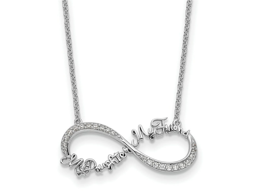 Sentimental Expressions 925 Sterling Silver  CZ My Daughter My Friend Necklace 18 Inches x 27 mm
