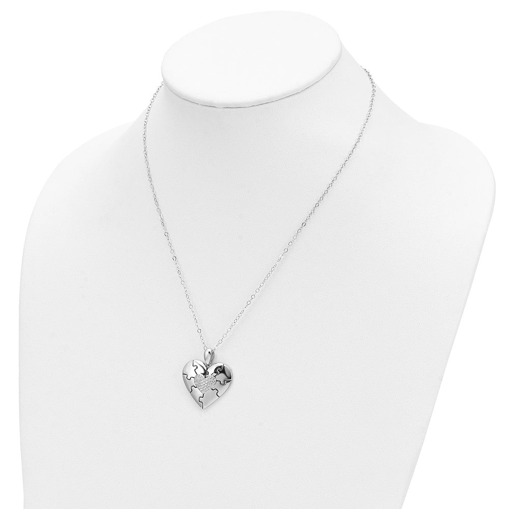 Sentimental Expressions 925 Sterling Silver Rhodium Plated CZ Together In Love Necklace 18 Inches x 26 mm