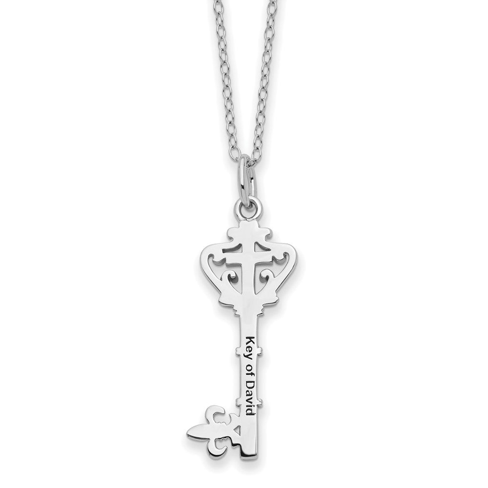 Sentimental Expressions 925 Sterling Silver Cable  Red CZ Antiqued Key of David Necklace 18 Inches x 15 mm