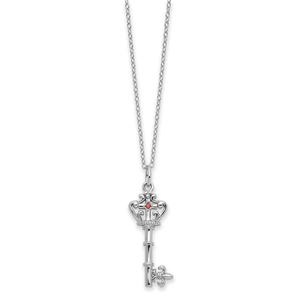 Sentimental Expressions 925 Sterling Silver Cable  Red CZ Antiqued Key of David Necklace 18 Inches x 15 mm